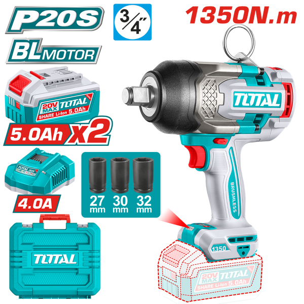 TOTAL TIWLI20135 Cordless impact wrench 20V 1 TOTAL TIWLI20135 Cordless impact wrench 20V